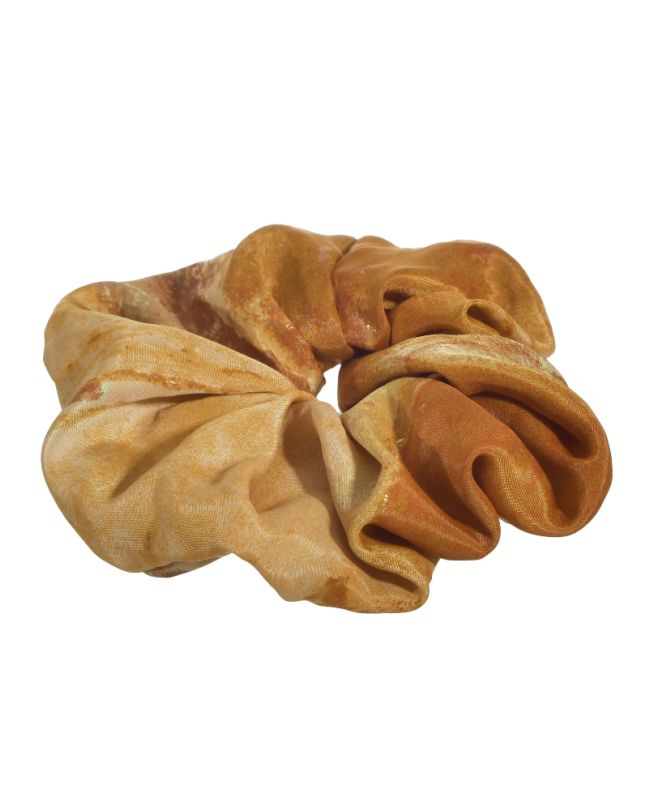 SCRUNCHIE ΣΕ ΜΟΥΣΤΑΡΔΙ/ΚΑΦΕ ΧΡΩΜΑ ΜΕ ΧΡΥΣΕΣ ΛΕΠΤΟΜΕΡΕΙΕΣ